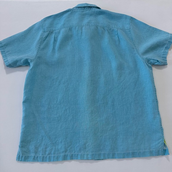 Tommy Bahama Mens XL Linen Short Sleeve Button Up Shirt Aqua Blue Marlin Logo - Picture 4 of 10